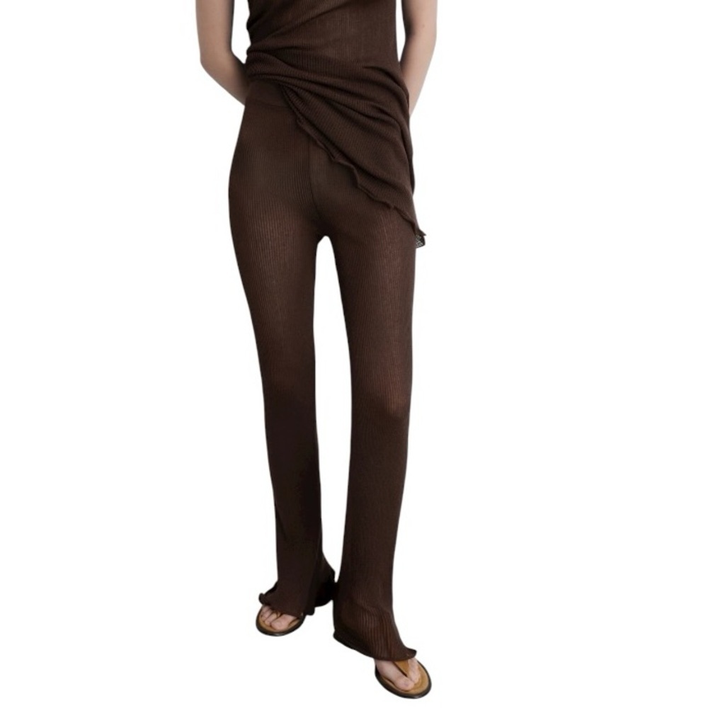 MNG Mango Outlet Brown Flared Knit Pants SZ L - Picture 3 of 5